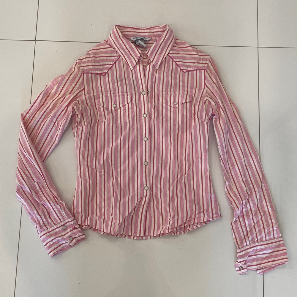 Authentic Y2K Abercrombie and Fitch Western Striped Pink Button Down